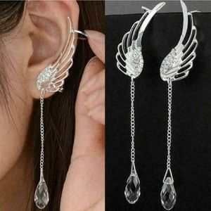 Silver Angel Wing Crystal Earrings Drop Dangle Ear For Women New